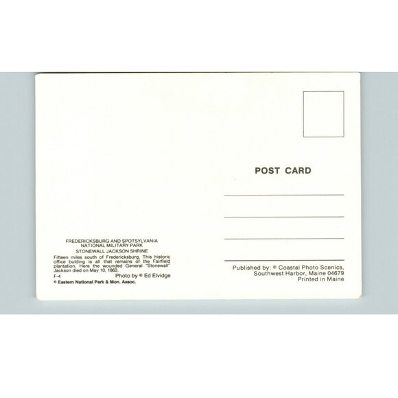 Postcard Fredericksburg Spotsylvania National Military Park Stonewall shrine - Picture 2 of 2